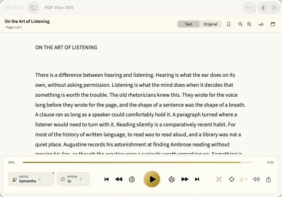 The text view in light mode