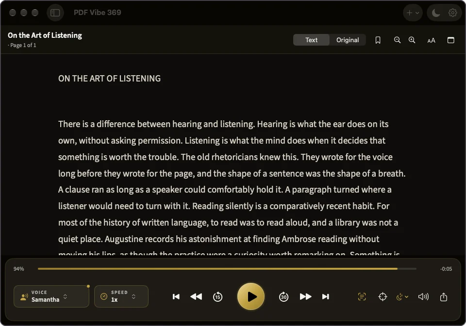 The text view in dark mode