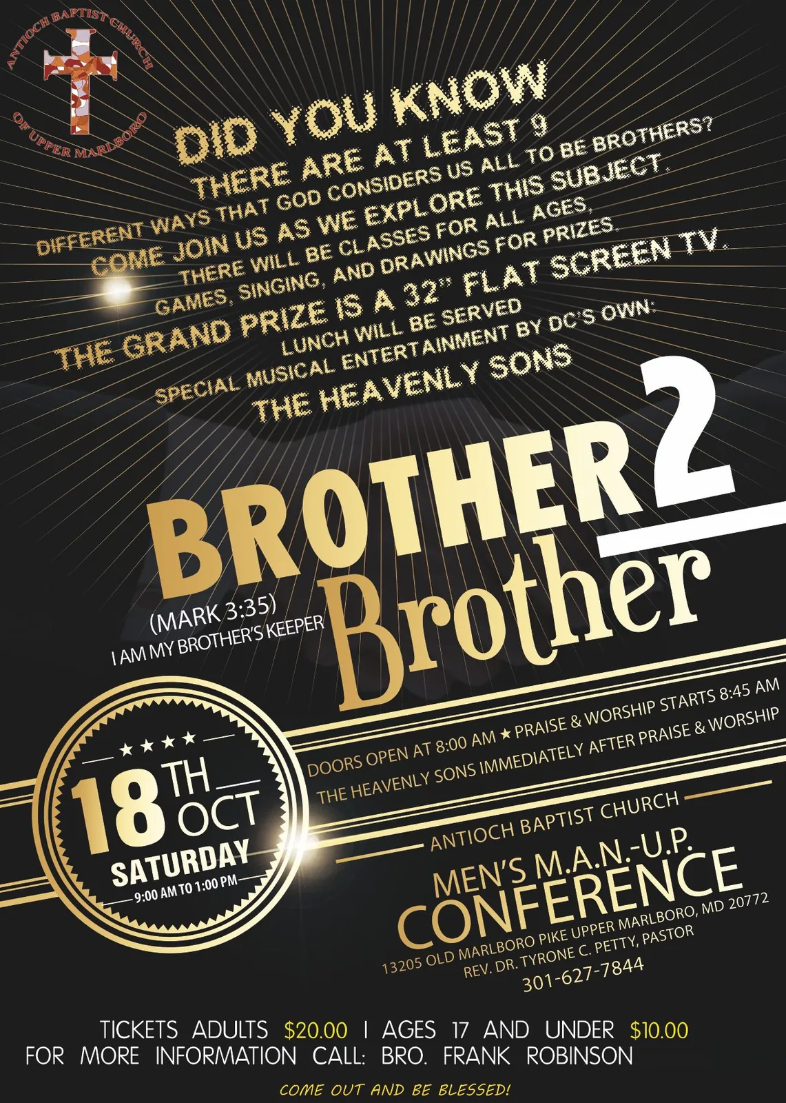 Brother 2 Brother men’s conference flyer in black and gold