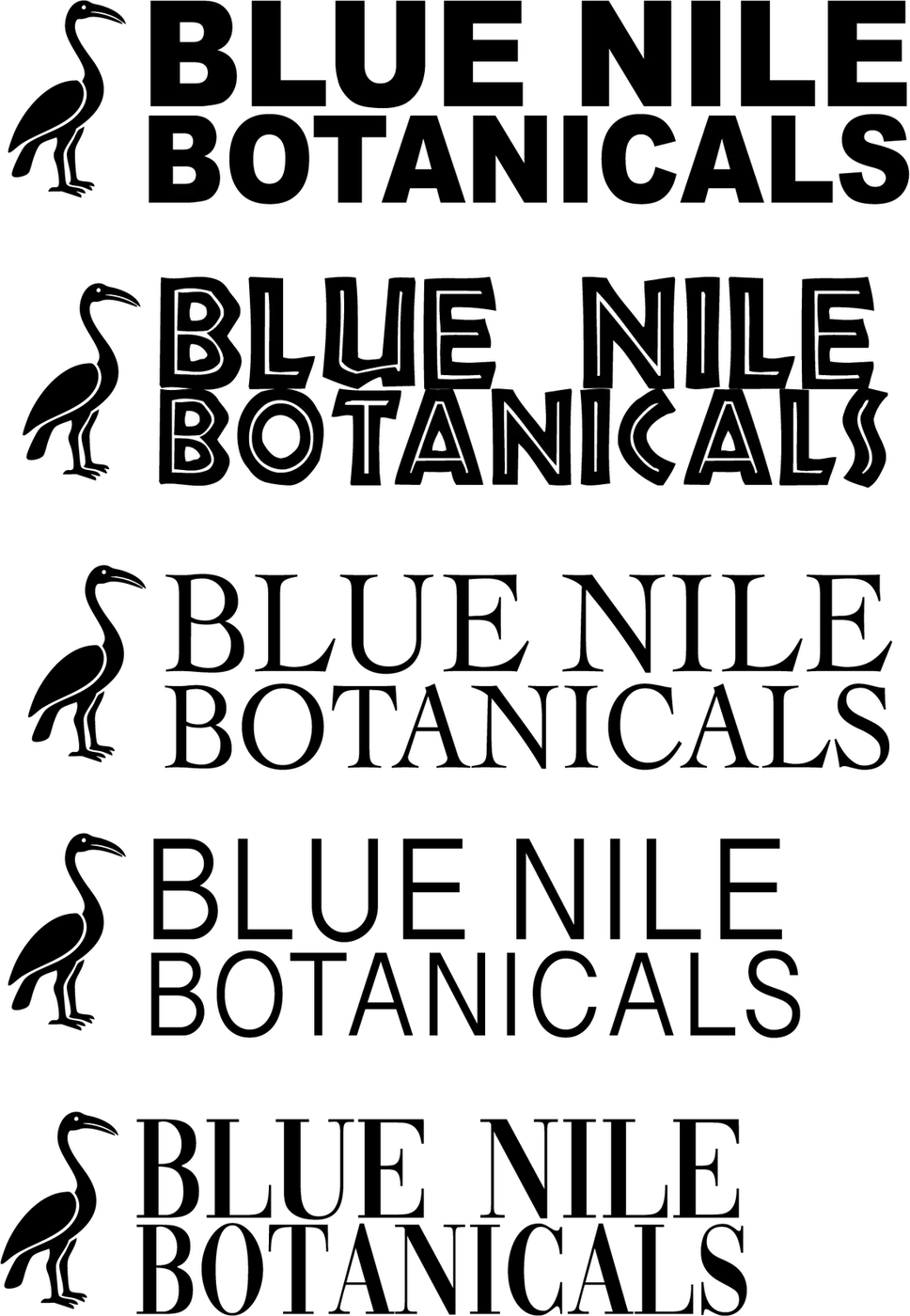 Blue Nile Botanicals wordmarks with a heron