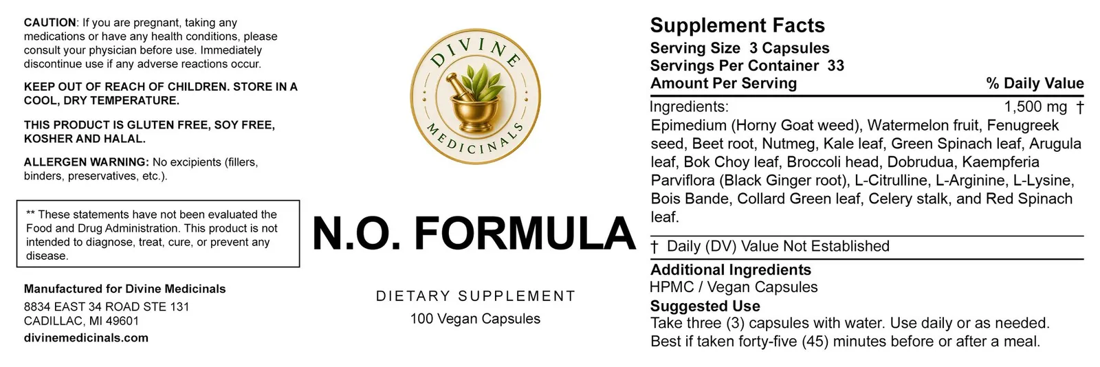 Flat wrap label for N.O. Formula