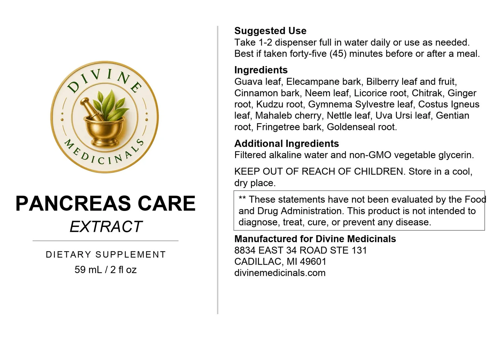 Flat die-cut label for Pancreas Care extract