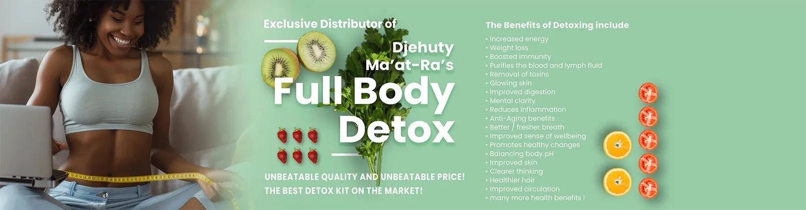 Hero slider banner: the Full Body Detox kit, with the benefits of detoxing
