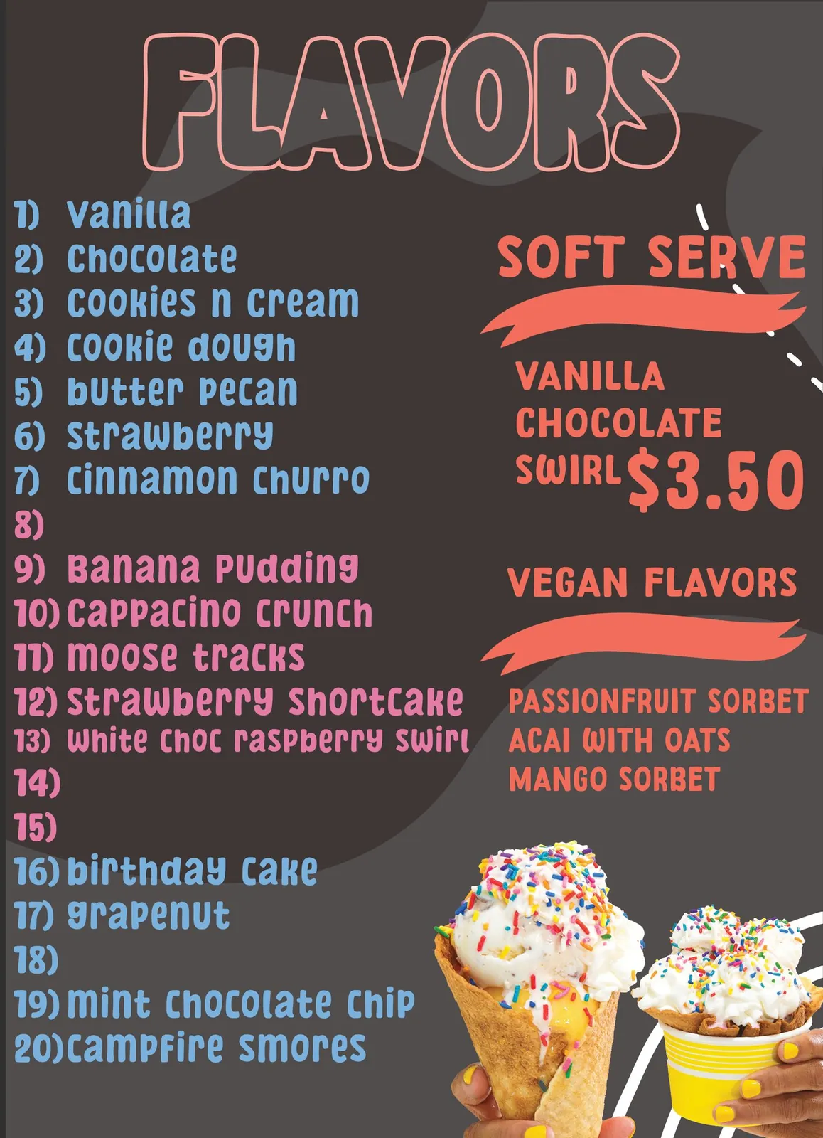 Flavor menu board, dark version