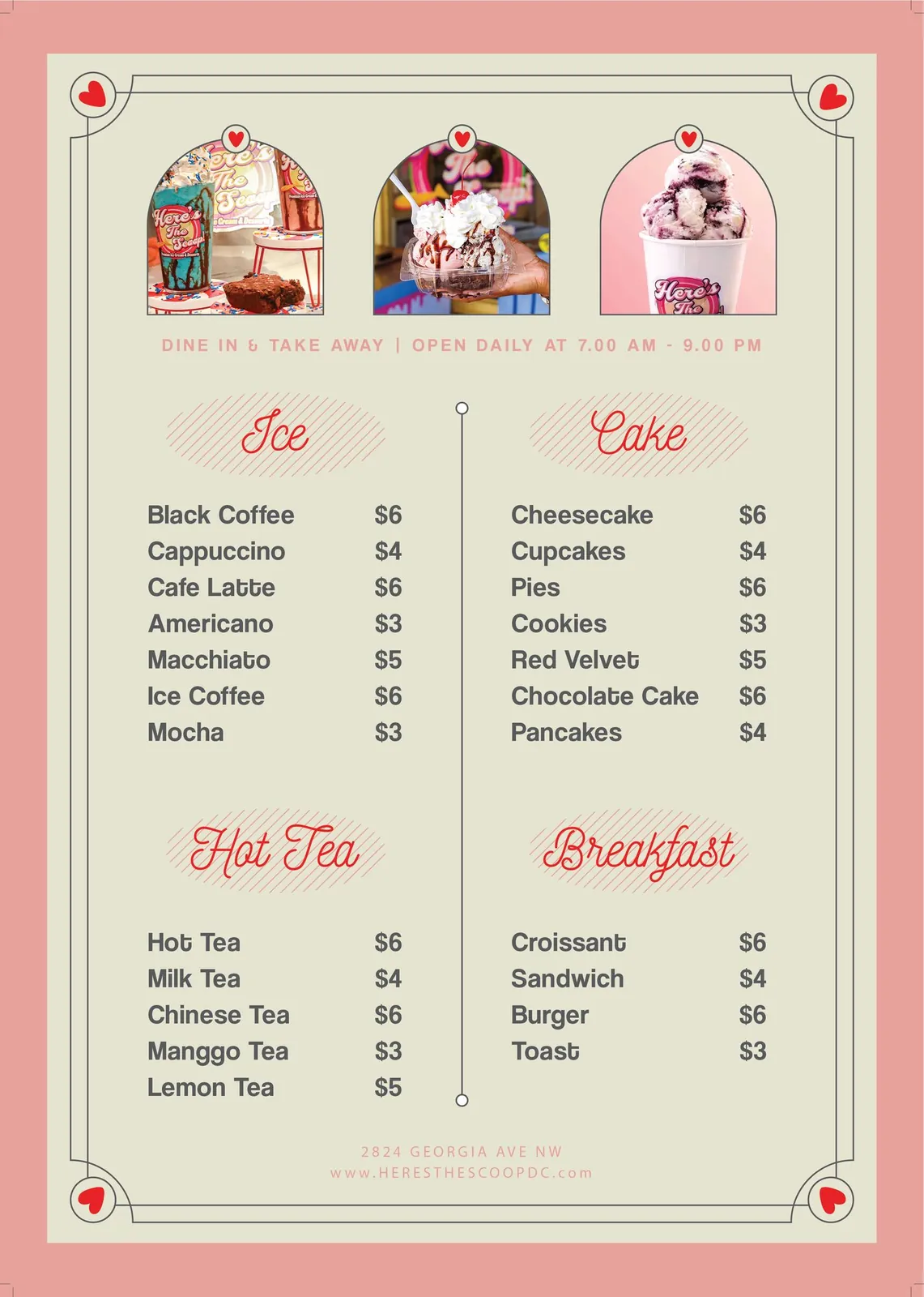 The café menu concept, second page, with photo arches