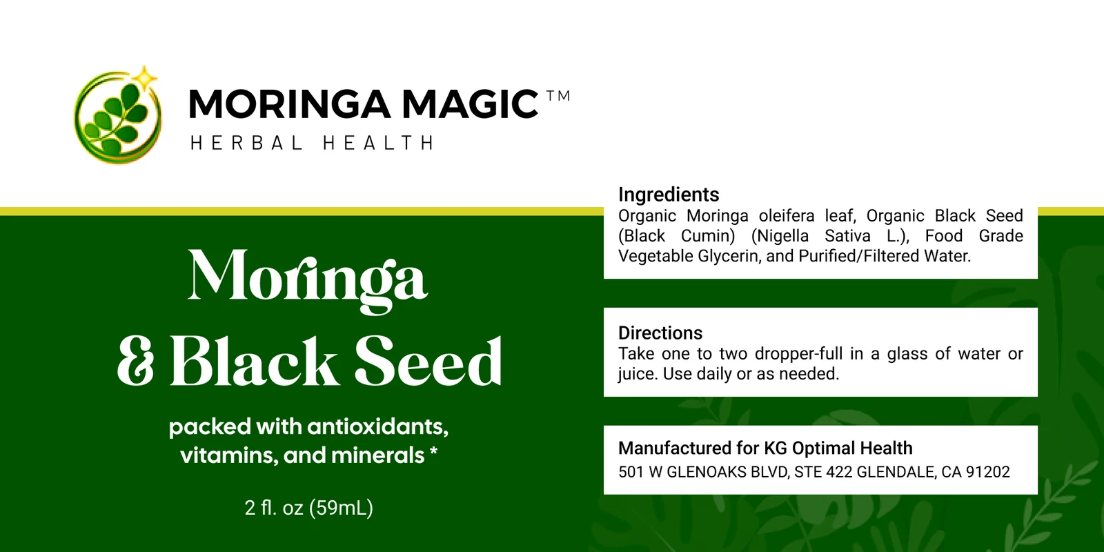 Dropper label for Moringa and Black Seed Elixir