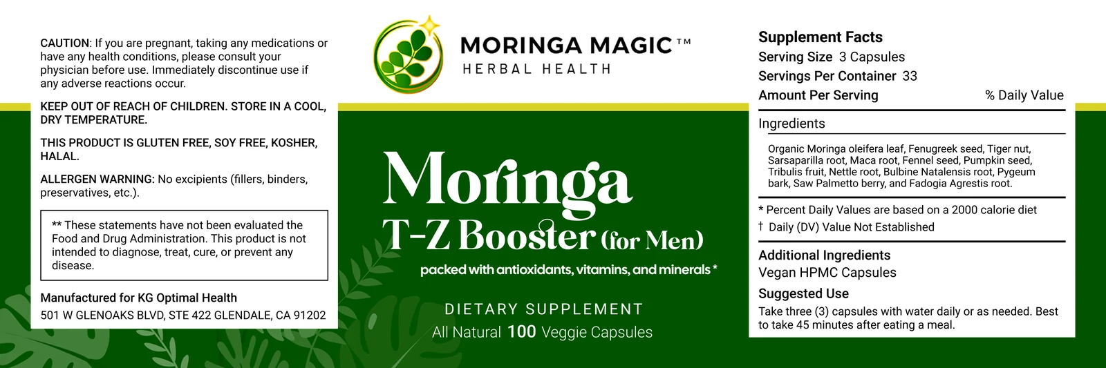 Full-wrap label for Moringa T-Z Booster for Men