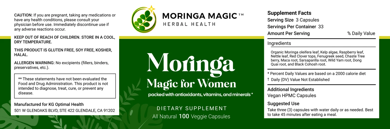 Full-wrap label for Moringa Magic for Women