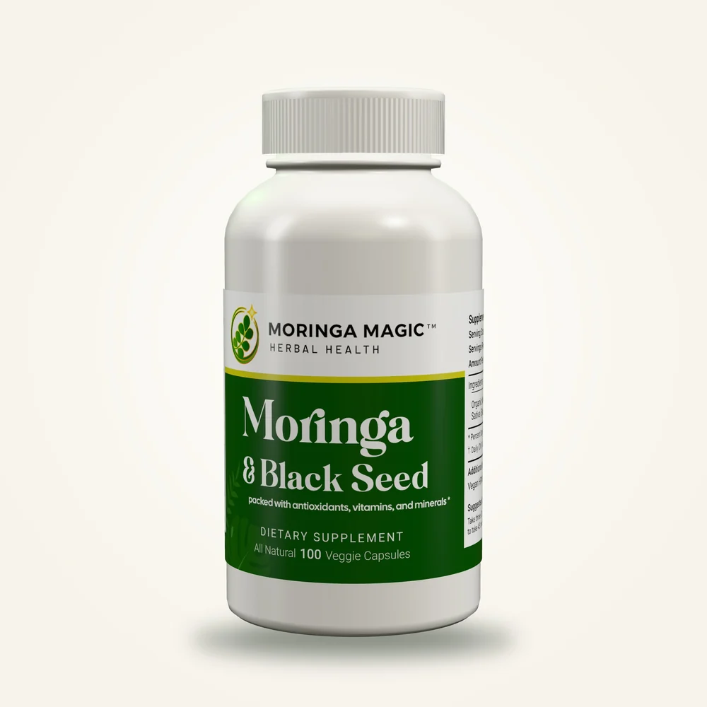 Moringa and Black Seed capsule bottle mockup
