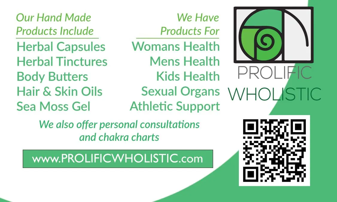 Prolific Wholistic business card, back
