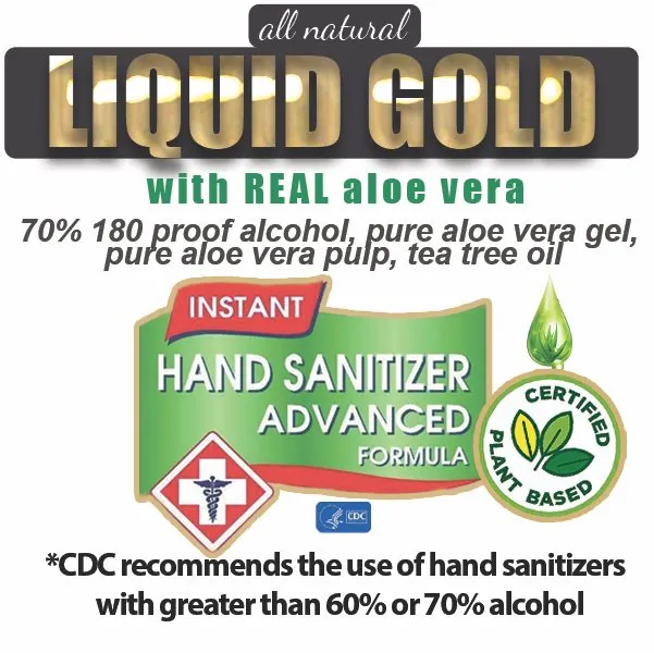 Liquid Gold Hand Sanitizer Label, Prolific Wholistic