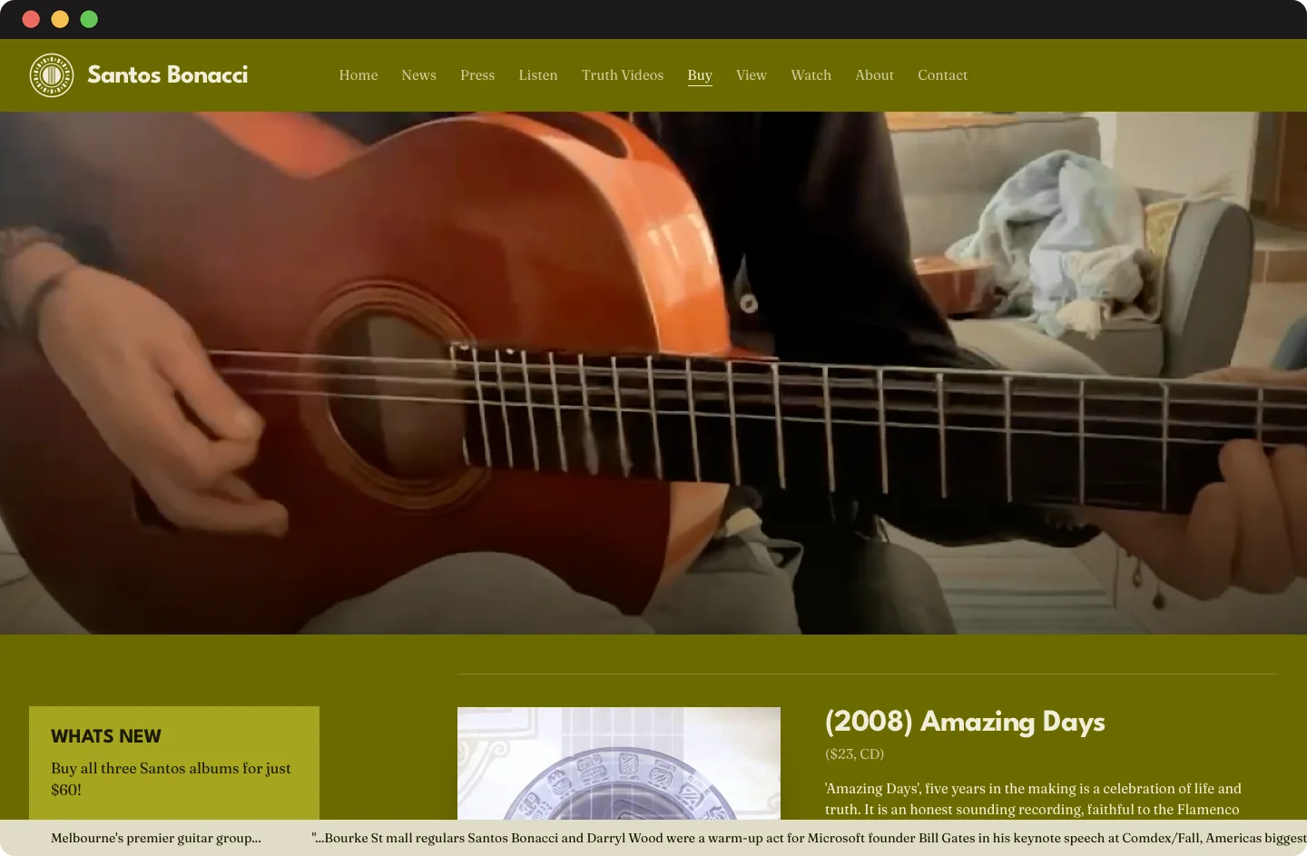 The Santos Bonacci buy page on desktop