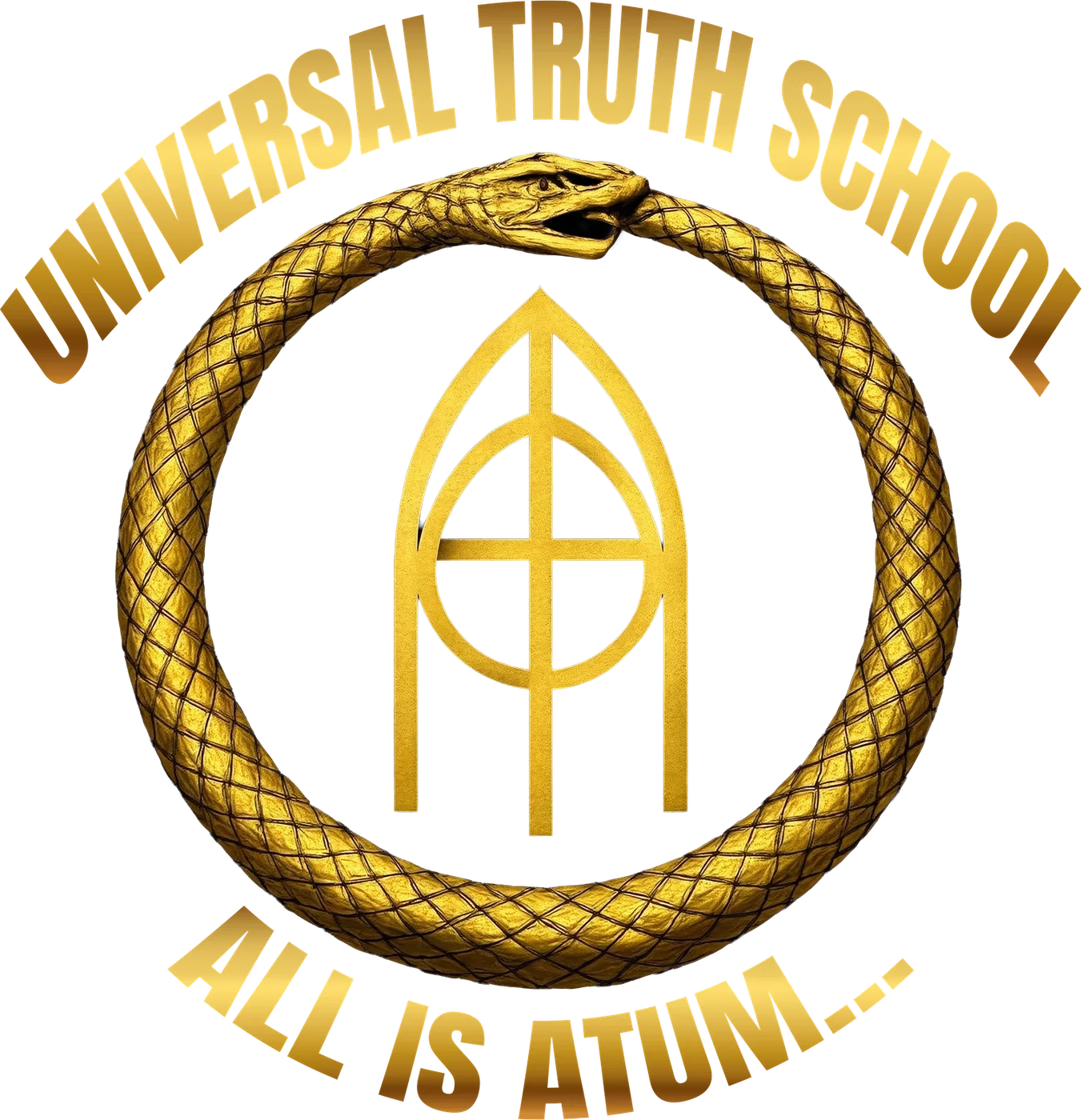 Universal Truth School ouroboros emblem in gold on black