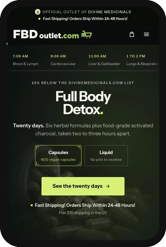 FBD Outlet on a phone in dark mode