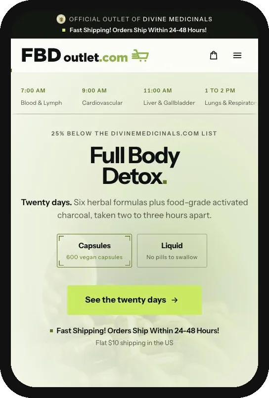 FBD Outlet on a phone in light mode
