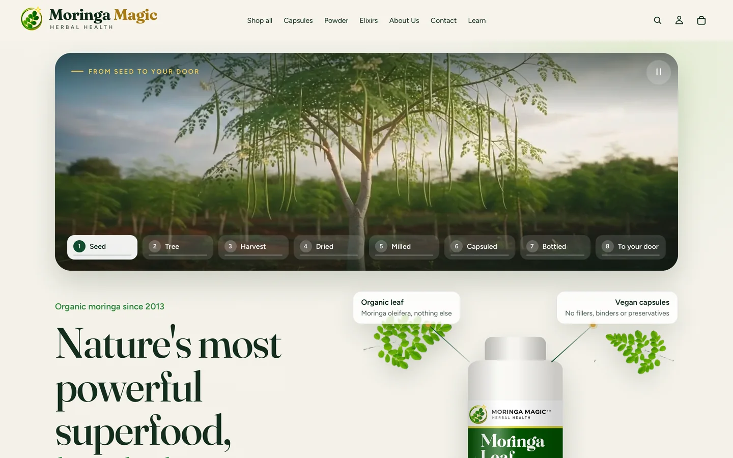 Moringa Magic store in light mode