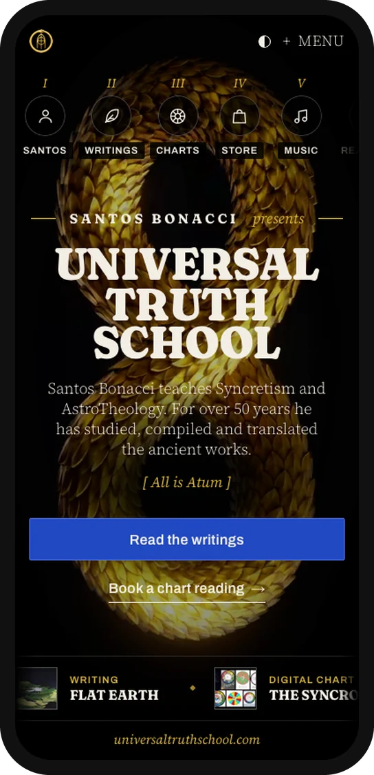 Universal Truth School on a phone in dark mode