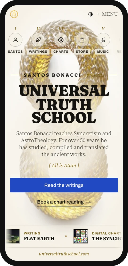 Universal Truth School on a phone in light mode