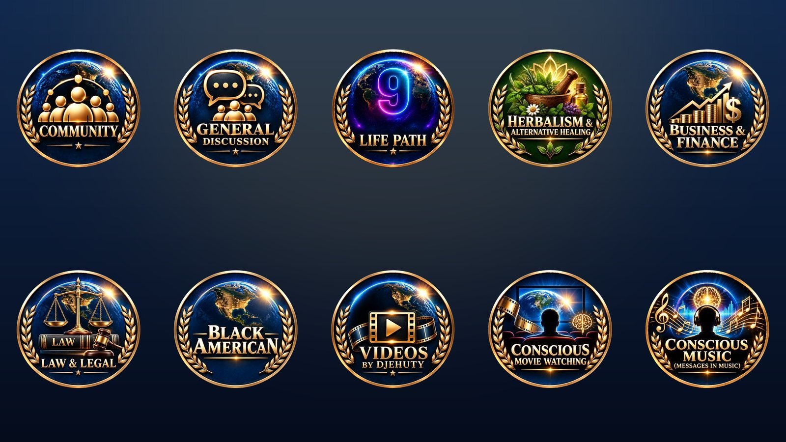 All ten Life Mastery Forum space icons on a night-blue banner