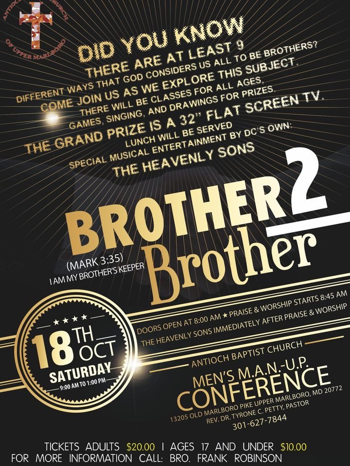 Brother 2 Brother men’s conference flyer in black and gold
