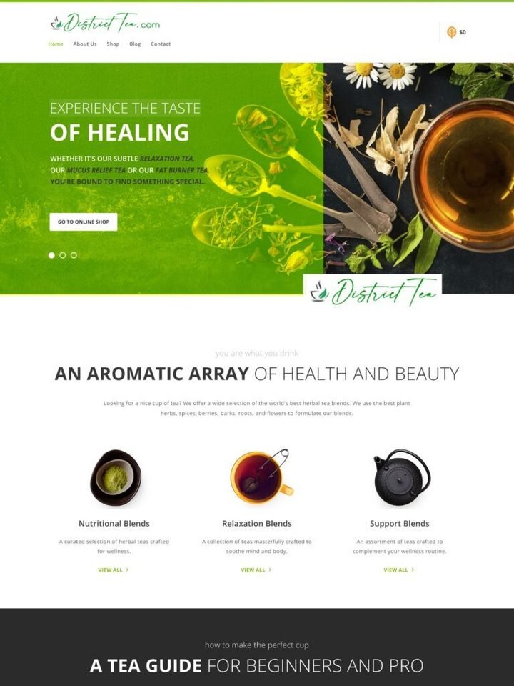The District Tea web store home page