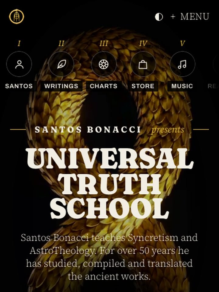 Universal Truth School on a phone: the orbit menu over the gold serpent and the school’s name