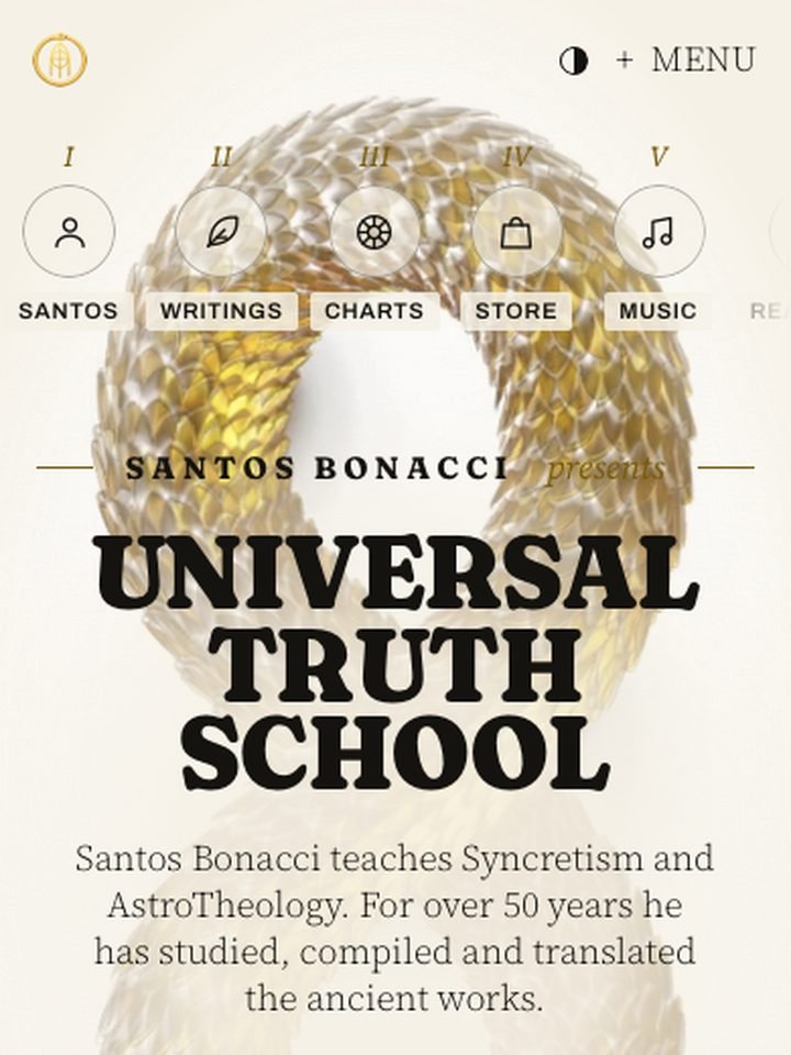 Universal Truth School on a phone: the orbit menu over the gold serpent and the school’s name