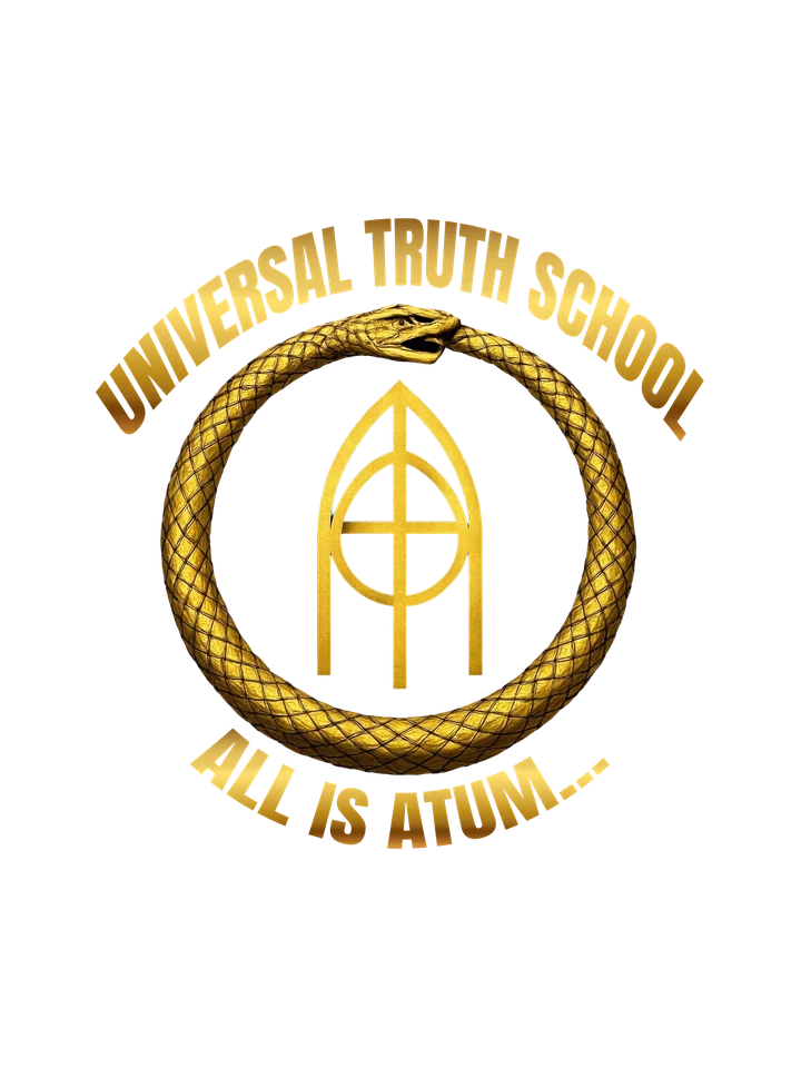 The Universal Truth School ouroboros emblem in gold